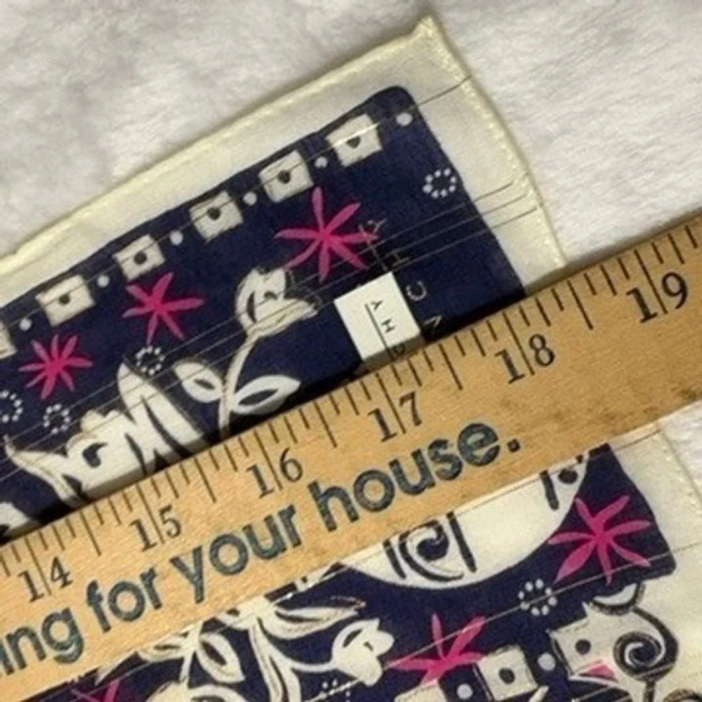Vtg GIVENCHY Scarf Handkerchief Floral Geometric Pink Navy 18.5